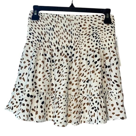 AQUA Ladies White & Brown Dot Print Smocked Waist Ruffle Skirt, NWT! - Picture 2 of 4
